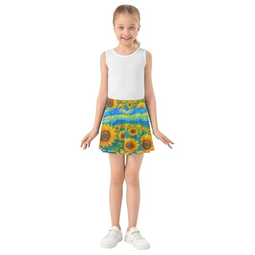 Retro Sunflower Starry Night Blue Toddlers Tennis Skirts Print Athletic Shorts Girls Skorts School 4t3