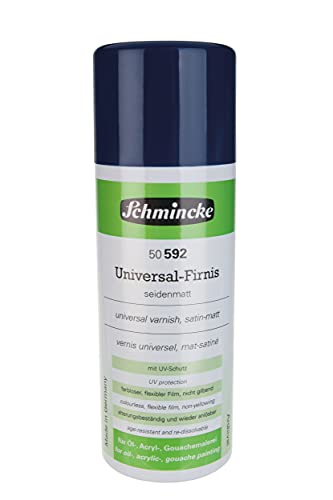 Schmincke - Universal-Firnis seidenmatt, Aerospray, 400 ml, 50 592 042, Schlussfirnis für Öl-, Acryl- und andere Maltechniken, Kunstharzfirnis mit UV-Schutz, farblos Cover