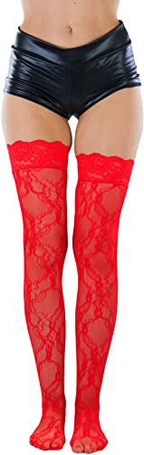 Image of ToBeInStyle Women's Wide Floral Lace Fishnet Thigh Hi Stockings
