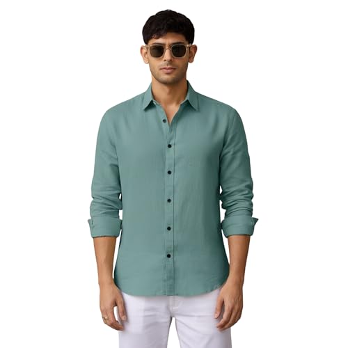 Image of Men's Linen Cotton Casual Shirt | Regular Fit Plain Shirt for Men | Long Sleeve Shirt for Casual & Formal Wear