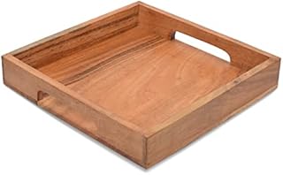 Samhita Acacia Wood Serving Tray with Handles,Wooden Serving Tray, Snack Tray , Breakfast Tray, Great for, Breakfast, Coffee |Size- 25.4cm x 25.4cm x 4.06cm