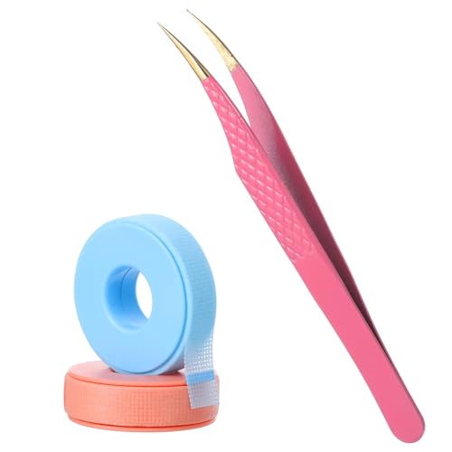 Sibba 3Pcs Lash Tape Eyelash Extensions Tape Precision Eyelash Tweezers Latex-Free Sensitive Skin Tapes Non-Slip Tweezers