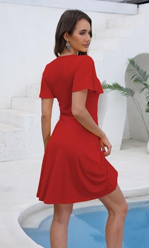 Image of COSSEN Women's Casual T Shirt Dress V-Neck Short Sleeves Swing Dresses Birthday Party Summer Travel Beach with Pocket