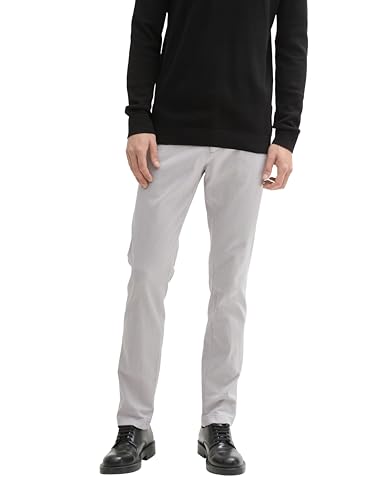 TOM TAILOR Herren Slim Fit Chino Hose aus Stretch Piqué mit Gürtel, 36168 - Artemis Grey Zig Zag Structure, 28/32 – Ansicht 1