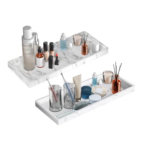 Image of BBK Bathroom Vanity Tray 11.8 in- 2 Pack(Large) Silicone Bathroom Tray for Counter, Perfume Key Trinket Ring Tray, Decor Soap Dispenser Countertop Tray for Kitchen Sink Organization(Faux Marble Look)
