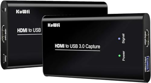 KuWFi USB 3.0 HDMI Video Audio Capture Card Device, Full HD 1080P for All HDMI Devices Such as Game Recording, Live Streaming Broadcasting with MIC Input