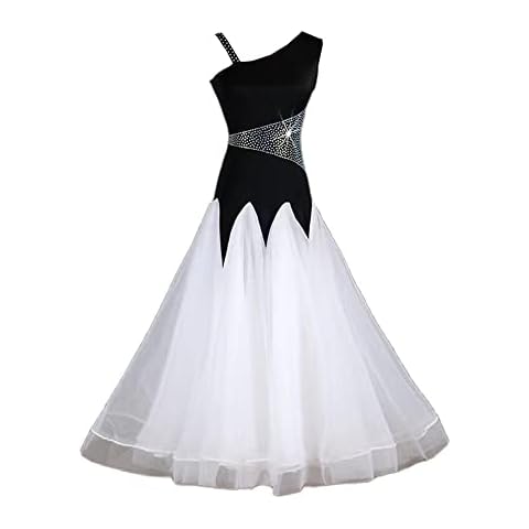 LIUHUO Shoulder-Mounted Dance Skirt Competition Dress Ballroom Dancing Big Swing Dress Waltz Performance Dress, Black, Medium Cover
