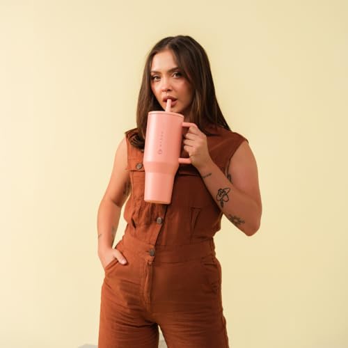 Image of HydroJug Traveler - 32 oz Water Bottle with Handle & Flip Straw - Fits in Cup Holder, Leak Resistant Tumbler-Reusable Insulated Stainless Steel & Rubber Base - Gifts for Women & Men, Dahlia