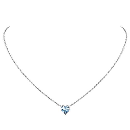Suplight Piedra Nacimiento Aguamarina de Marzo Colgante Corazón Plata de Ley 925 Chapado en Oro Blanco Joyerías Delicadas para Mujer Chica Collares Modernos