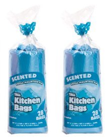 Scented Tall 13 Gallon Kitchen Bags - Fresh Mountain Air Scent- 2 Packs of 28 Bags (Blue)