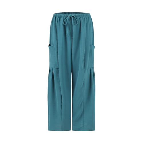 The Pink Galaxy Women's Linen Wide Leg Pants with Pockets, Summer Elastic Casual Loose Beach3