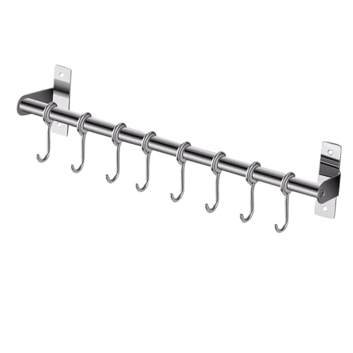 JEWEDECO ステンレス製壁掛けフックラック 免打孔設計で簡単取付 キッチン 浴室 収納に 多機能ハンガーラック 連フックでタオルや調理器具整