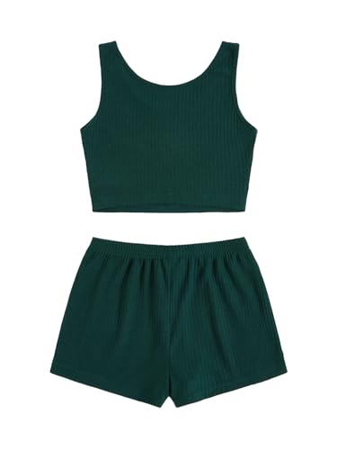 Image of SOLY HUX Women's Button Front Ribbed Knit Tank Top and Shorts Pajama Set Sleepwear Lounge Sets