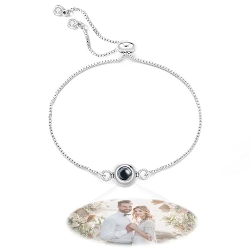 VEELU Custom Bracelet with Picture Inside - Picture Bracelet Personalized Photo - Customized Photo Projection Bracelets - Anniversary Memorial Gifts for Couples & Loved Ones