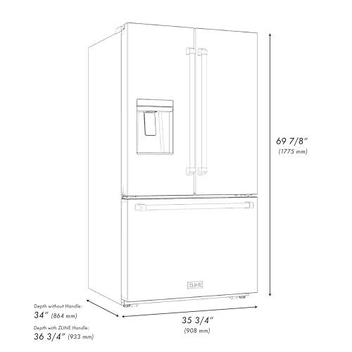 Z Line Kitchen And Bath RSMZ-W-36-BS-CB Zline Autograph Edition 36 Inch 28.9 Cu. Ft. Standard-Depth French Door External Water Dispenser Refrigerator thumb #8