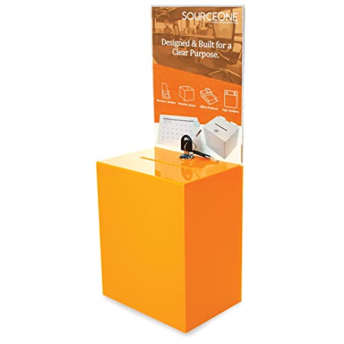 Source One Premium Tall Donation Box For Charity With 6.75″ X 8.5″ Sign Holder Available In Multiple Colors (1 Pack, Orange) #TOP26