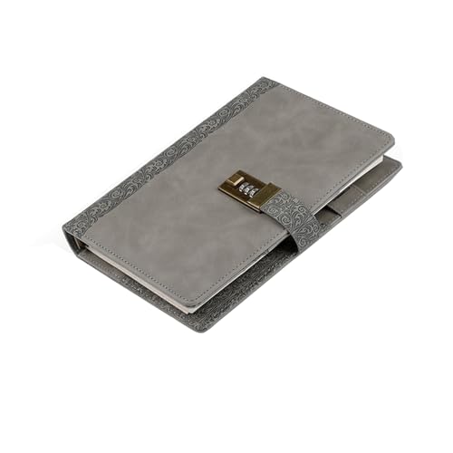 HFYRBDKSPI Pamiętnik w stylu vintage z zamkiem dla kobiet i mężczyzn A5 200-stronicowy skórzany dziennik haseł z luźnymi liśćmi,Grey