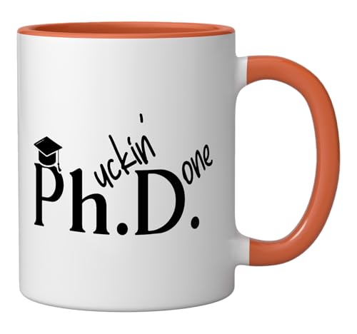 Taza de cerámica para graduación Ph.D. 11 oz naranja/blanco miniatura 2