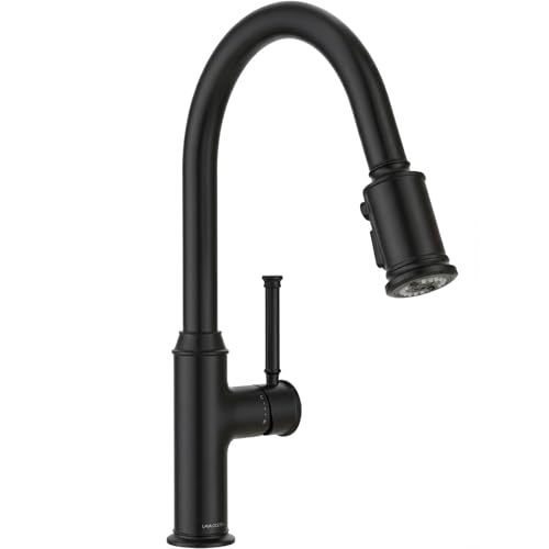 Lava Odoro Curtura Matte Black Kitchen Faucet with Pull-Down Sprayer, Single Handle Kitchen Sink Faucet Black Faucet for Kitchen Sink 1 Hole, Deck Plate Included, 1.8 GPM, KF421-MB