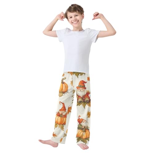 Gnome Autumn Leaf Boys Long Pants Soft Trousers Elastic Waist Kids Lounge Bottoms with Pockets S-XL3