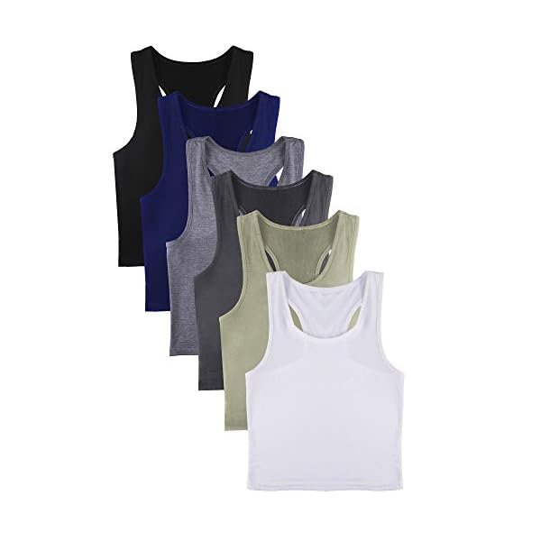 6-Pieces-Basic-Crop-Tank-Tops-Sleeveless-Racerback-Crop-Sport-Top-for-Women 6 Pieces Basic Sleeveless Racerback Sports Crop Tank Tops for Women Girls Daily Wearing (Black, White, Dark Grey, Navy, Grey, Olive, L)