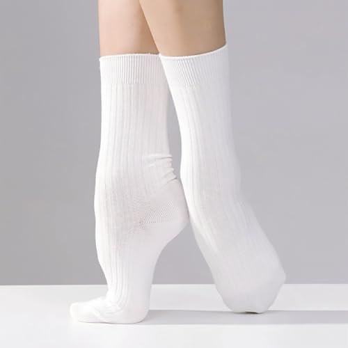 Image of Fszsaa Fun Novelty Crew Socks Solid Cotton Socks Unisex Solid Dress Socks for Women Ribbed Tube Socks, 3pack-white