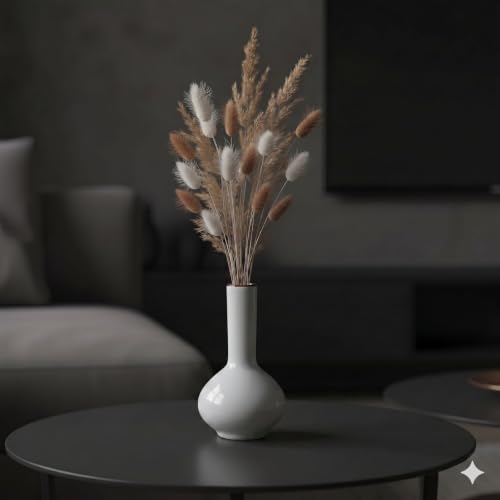 Image of PUREZENTO Raindrop White Ceramic Bud Vase 5 Inch - Set of 1 | Glossy White Decorative Bud Vase for Dried Flowers & Pampas Grass | Vases for Modern Home Decor, Living Room, Office Decor & Gifting