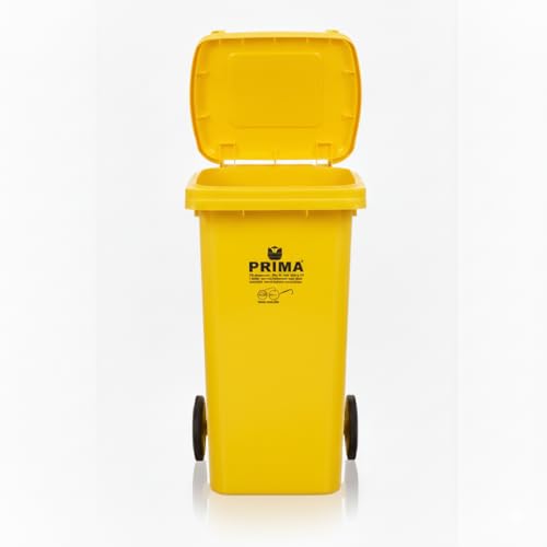 Image of Prima Plastic Manual-Lift Garbage Waste Dustbin with Wheels 120 Ltr Yellow