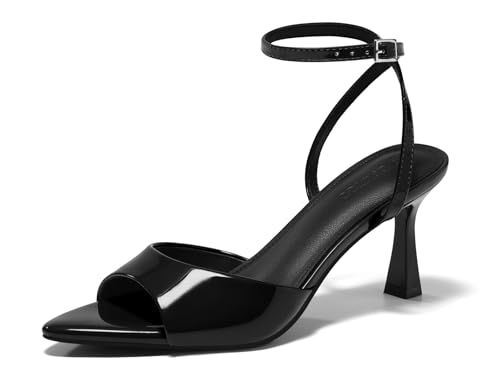 Image of Coutgo Womens Kitten Heels Sandals Pointed Open Toe Ankle Buckle Strap Summer Dress Shoes