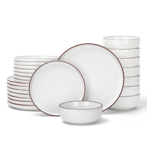 Image of Famiware Mercury 24 Pieces Dinnerware Sets, Plates and Bowls Sets for 8, Microwave and Dishwasher Safe Dish Set, White