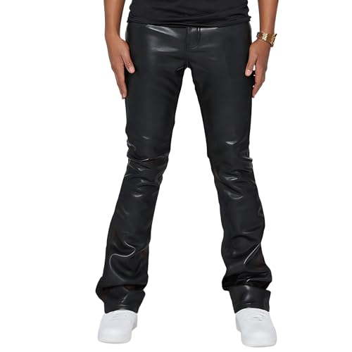Pantalon évasé en similicuir homme coupe cargo motard stretch confortable