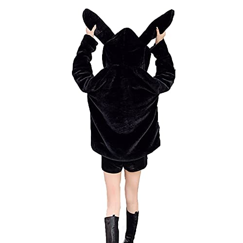 Sweat à capuche lapin pour un week-end cocooning et décontracté en noir - 3