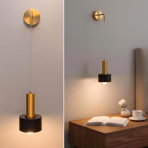 Applique Pendente di Design Moderno E27, Lampada da Parete Sospesa in Alluminio Bronzo e Nero, Altezza Regolabile 90cm, Ideale come Luce da Comodino, Corridoio e Studio, Attacco E27 (Max 60W), 230V