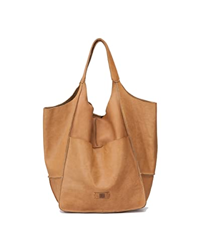 BIBA Bolso de Mujer de Cuero Genuino, Bolso Boho Heritage Homer HOM1L, Asa Corta, Cierre a Presión, Piel Bovina Legítima, Color Mostaza