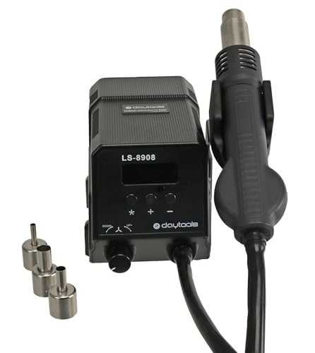 DAYTOOLS Heißluft-Lötstation LS-8908 mit LED-Display - Elektronisch geregelte 500°C Lötstation - Stufenlose Temperaturregelung, regelbare Luftmenge - Energiesparender Sleep-Modus - Gut ablesbares