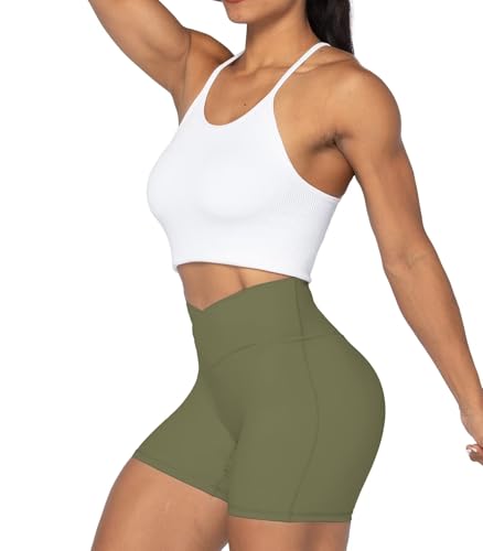 Image of Sunzel Crossover Biker Shorts for Women, No Front Seam V High Waist Yoga Workout Gym Shorts with Tummy Control | 4 Or 6-Inch Inseam, High Waisted, Tummy Control, Crossover Waist, Buttery Soft, No Front Seam, Squat Proof, Compression
