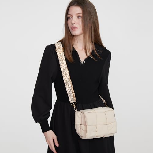 Image of Shoulder Bag Lightweight Puffer Tote Crossbody Bag Handwoven for Women | waterproof nylon, durable, soft padded texture, versatile for travel, work, weekend, everyday, adjustable strap