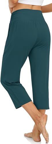 Image of UEU Women's Yoga Capri Pants Loose Soft Drawstring Workout Sweatpants | Comfortable Stretchy Fabric, Casual Lounge Pants, Side Pocket, Workout Travel Daily Wear