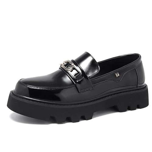 Men's Leather Platform Slip-On Loafers Fashion Breathable Non-Slip Lug Sole Business Dress Casual Penny Loafers for Business Party Wedding