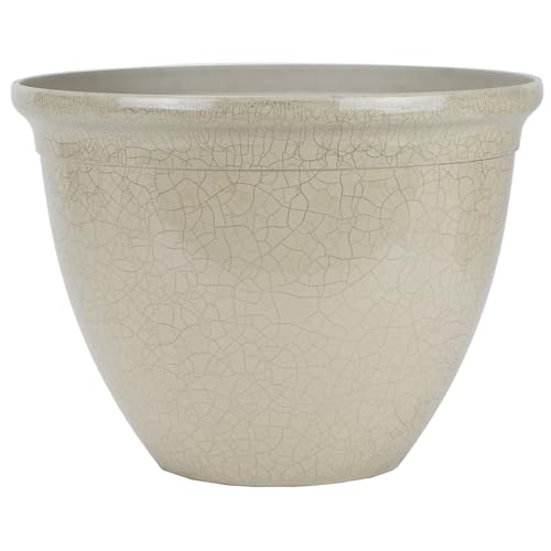 The HC Companies 20 Inch Tucson Decorative Round Planter - Lightweight Premium Resin Plant Pot with a Ceramic Look for Indoor Outdoor Use, Greige Crackle by The HC Companies - Used condition - CA$44.76