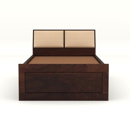 Image of Solid Sheesham Wood Single Size Bed with 2 Drawer Storage Wooden Single Cot Bed for Home Living Room Bedroom Guest Room Hotel (Walnut, Size 6 * 3)