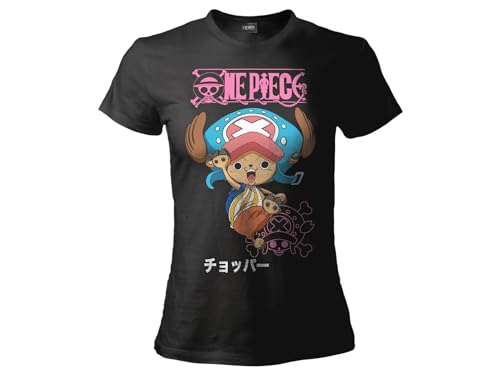 Sabor srl T-shirt One Piece Tony Tony Chopper. T-shirt femme chapeau de paille. T-shirt officiel avec imprimé devant., Noir , Small