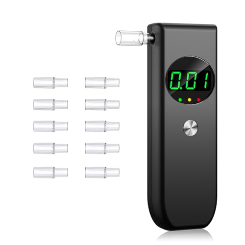 Breathalyzer, Portable Breathalyzer, High-Accuracy Alcohol Tester for Personal and Professional Use with LCD Display, Sound Alerts and 10 Mouthpieces (Black)
