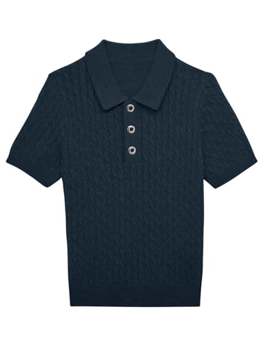 Image of Haloumoning Boys Cable Knit Polo Shirt Sweater Kids Short Sleeve Fashion Pullover T-Shirts Clothes 5-14 Years