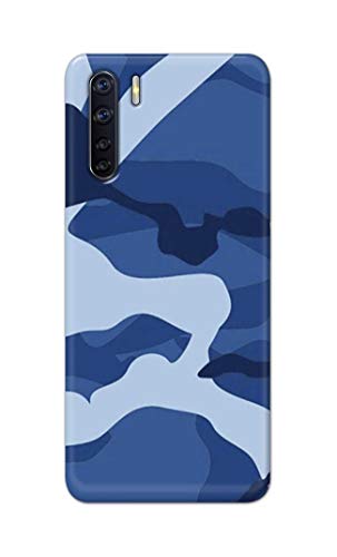 Image of Printed Hard Back Cover Case for Oppo F15 | Oppo F15s | Oppo A91 | Oppo Reno 3 4G Back Cover (Army Blue Pattern) -702