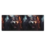 YYHWHJDE A Hideous Wolf Picture Extra Large Mouse Pad, Computer Office Anti Slip Gaming Keyboard Thickened Version 12x31.5in