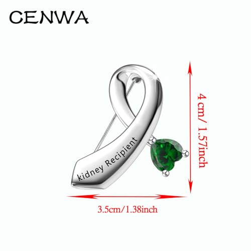 Image of CENWA Kidney Donor /Kidney Recipient Green Ribbon Zircon Brooch Pin Jewelry Transplant Gift Kidney Donor Thank You Gift