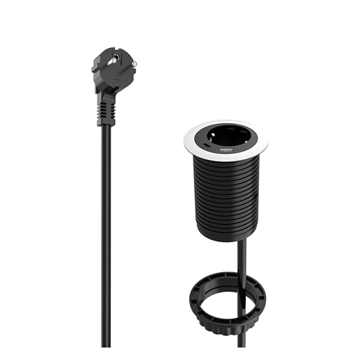 Ucomen Einbausteckdose mit 20W USB C und A, Schreibtisch Steckdose mit 1,5m Kabel, Tischsteckdose mit 16A/3680W