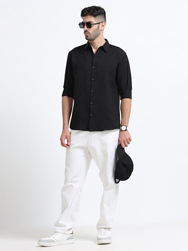Image of Men's Solid Casual Shirt, Cotton Blend, Regular Fit, Spread Collar, Full Sleeve, Button Closure Perfect for Casual & Office Wear
