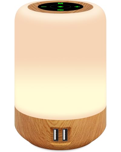 salipt Luce Notturna LED, 4 Porte di Ricarica USB, Lampada da Comodino Intelligente, Controllo Tattile, Dimmerabile, Colore che Cambia RGB per Bambini, Camera da Letto e Ufficio